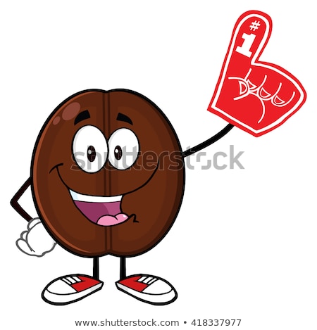 [[stock_photo]]: Happy Coffee Bean Cartoon Mascot Character Wearing A Foam Finger
