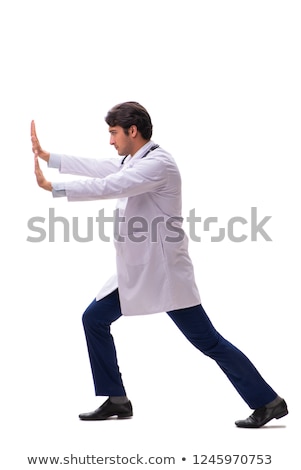 Stok fotoğraf: Young Handsome Doctor Under Pressure Isolated On White