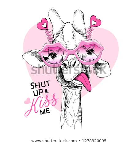 Foto stock: Valentine Day Illustration Cute Funny Giraffe Cartoon Characters