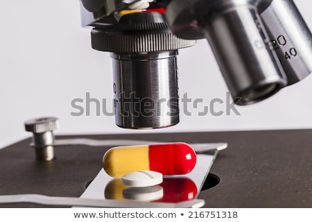 Foto stock: Science Lab Research Safe Of New Drugs Microscope And Pills Coronavirus Banner Long Format