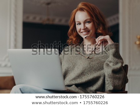 Stock fotó: Professional Positive Redhead Young European Woman Works On Freelance Concentrated On Remote Job P