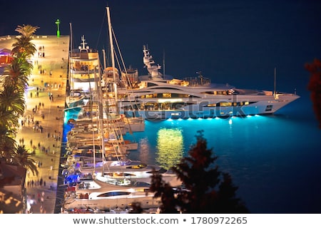 Hvar Bay And Yachting Harbor Aerial Panoramic Evening View Foto stock © xbrchx