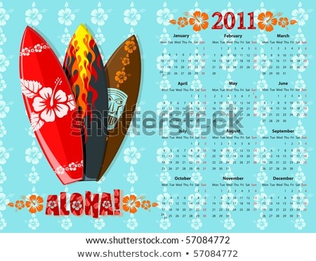 ベクターアロハカレンダー2011サーフボード付き ストックフォト © Elisanth