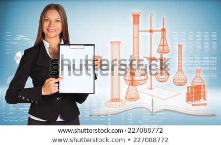 Businesswoman Holding Paper Holde Wire Frame Flasks Chemistry Lab Stockfoto © cherezoff