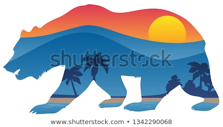 [[stock_photo]]: California Bear With Mountain Shoreline Summer Scene Overlay Vector Illustration