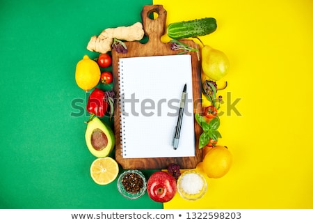 Foto stock: Shopping List Recipe Book Diet Plan Diet Or Vegan Food