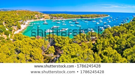 Aerial View Of Palmizana Sailing Cove And Turquoise Beach On Pa Foto stock © xbrchx