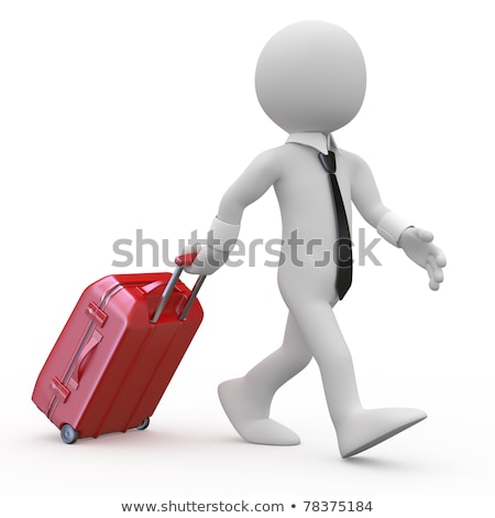 Stockfoto: 3d Man Businessman Pulling A Trolley Suitcase