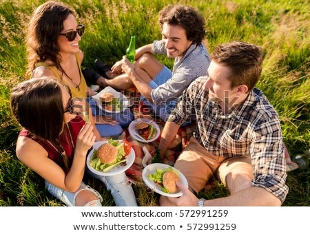 Girl On Picnic And Plate Of Sandwiches Stockfoto © Kzenon