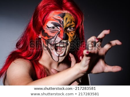 Woman With Tiger Face In Halloween Concept Stock fotó © Elnur