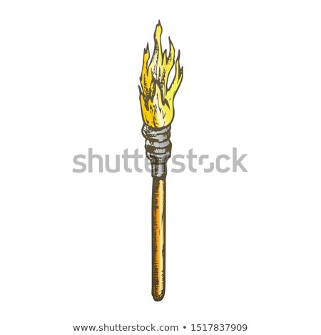 Stockfoto: Torch Decorative Wooden Stick With Fire Color Vector