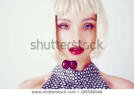 Сток-фото: Young Woman With Cherry Isolated On White