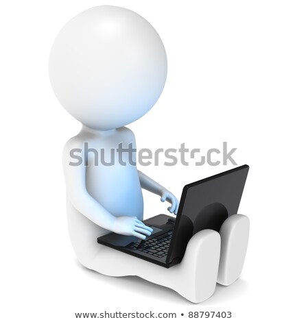Сток-фото: 3d Little Human Character With Laptop Blue Light