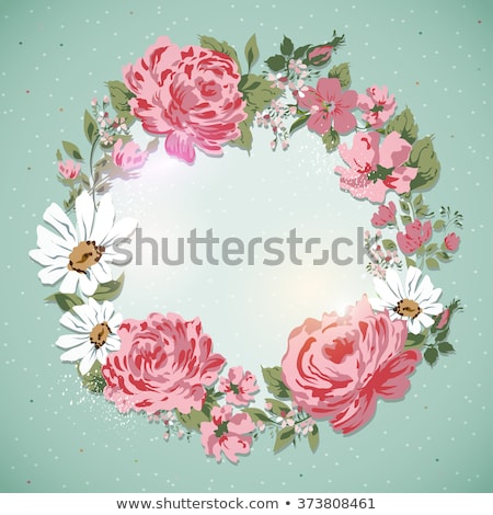 Stok fotoğraf: Vintage Card With Flowers  Rose Peony Camomile