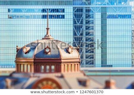 Foto stock: Cityscape Panorama View Of Building Construction At Sunrise Tilt Shift Effect