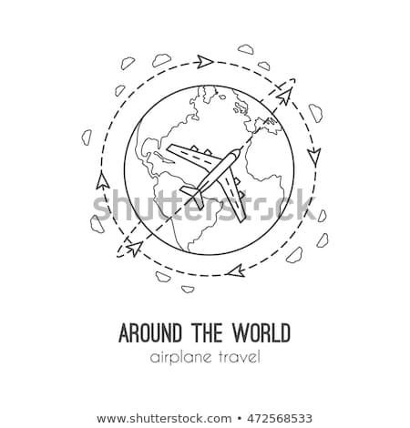 Stok fotoğraf: Airplane Flying Around The World Thin Line Icon