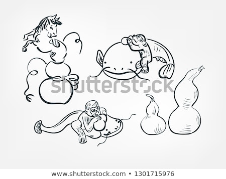 Foto stock: Monkey With A Gourd On Catfish