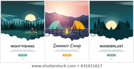 Stock foto: Summer Camp Evening Camp Pine Forest And Rocky Mountains Sunset In The Mountains Climbing Trekk