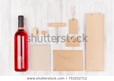 Stock fotó: Corporate Identity Template For Wine Industry With Bottle Rose Wine On Soft White Wood Background