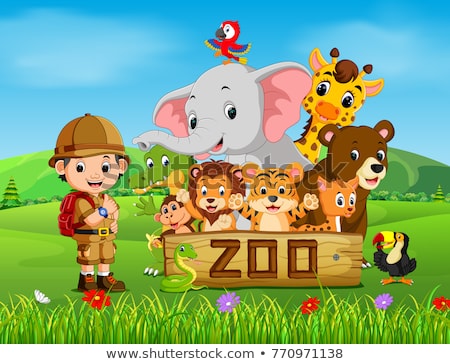 Stock fotó: Cartoon Smiling Zookeeper Chimpanzee