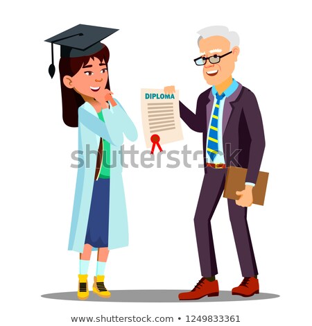 Stock photo: Asian Young Girl Student Doctor Receiving A Diploma Vector Isolated Cartoon Illustration