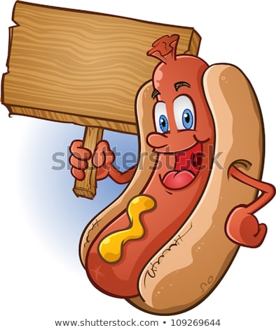 Stockfoto: Cartoon Hotdog Holding A Sign