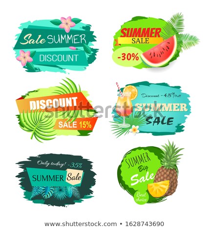 Stockfoto: Big Set Of Summertime Emblems With Fruits Flowers