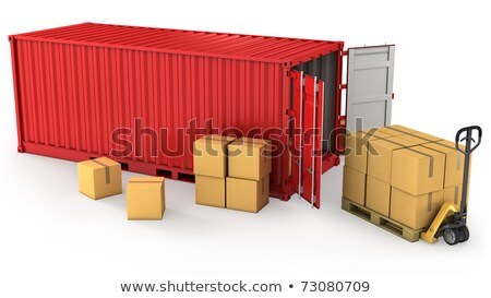 Zdjęcia stock: Zerwony · otwarty · pojemnik · i · wiele · kartonów · na · palecie