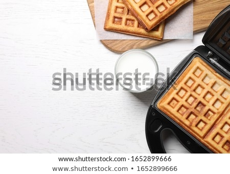 Foto stock: Composition Of Breakfast With Belgian Waffles Space For Text