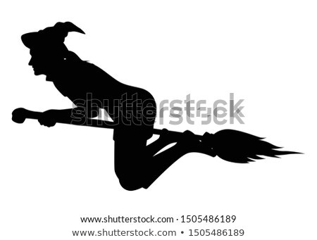 Stock photo: Witch Rides Broomstick Isolated On White Background