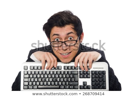 Young Employee With Keyboard Isolated On White Stock fotó © Elnur