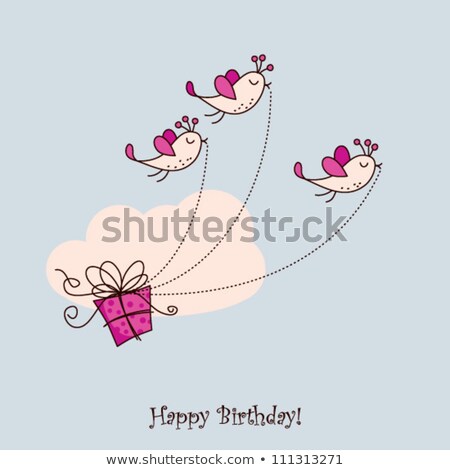 Foto stock: Christmas Greeting Card With Gifts And Sweets By Cloud