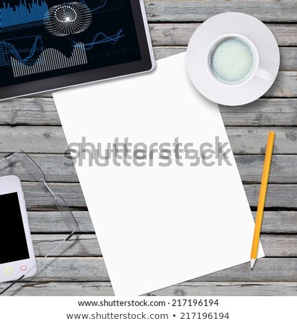 Office Objects Tablet Pc And Smartphone Lying On Old Wooden Boards Stockfoto © cherezoff