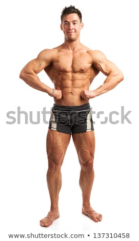 Foto stock: Attractive Male Body Builder On White Background