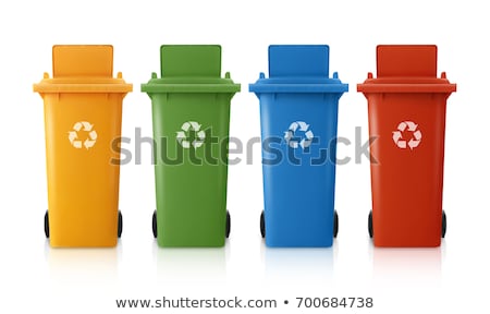 Stock fotó: Green Recycle Bins With Recycle Symbol On White Background