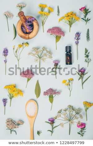 Zdjęcia stock: Floral Pattern Made Of Wild Healing Flowers And Spa Products