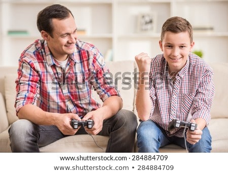 ストックフォト: Playing Computer Game With Dad