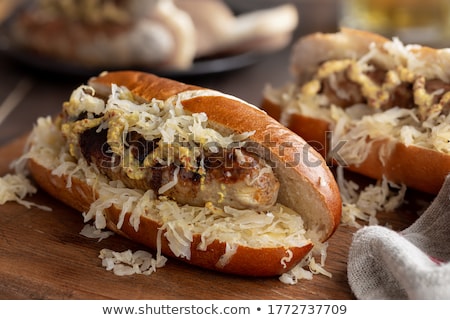 Stock fotó: Grilled Bratwursts With Mustard