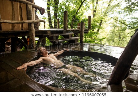 ストックフォト: Boy Taking Bath In Wooden Tub
