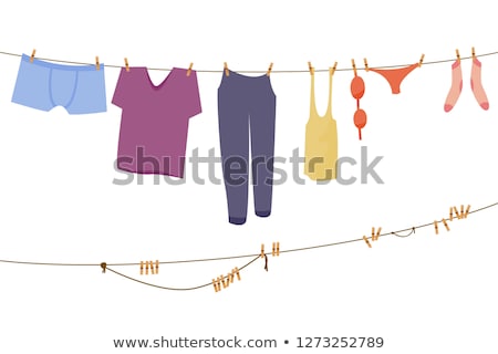 Foto stock: Bikini And Swimming Trunks On A Clothes Line