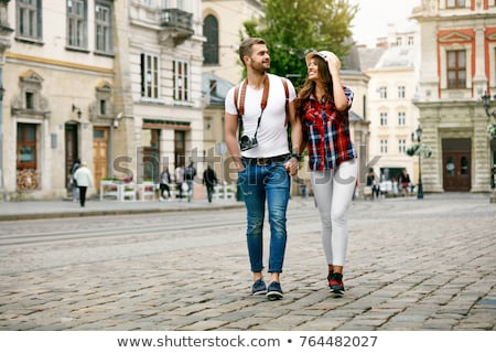 Foto stock: Outdoor Lifestyle Portrait Of Young Couple In Love In Old Town