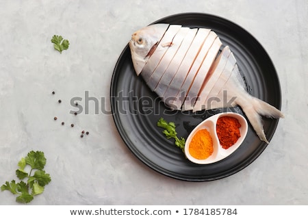 Stockfoto: Fried Pomfret Fish And Rice