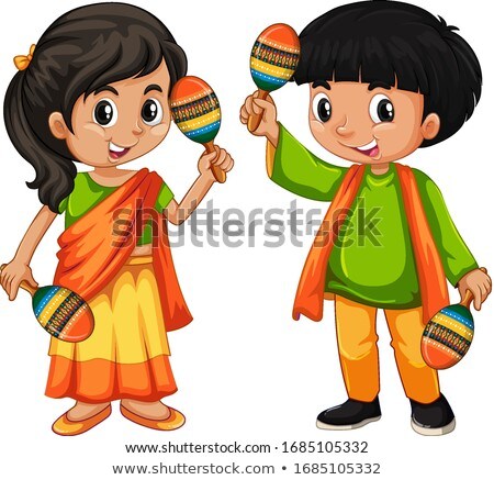 Stock photo: India Kid Holding Maracas On White Background