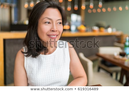 Happy Healthy Asian Middle Aged Business Woman Relaxing Inside Restaurant Beautiful Mature Chinese Stockfoto © Maridav