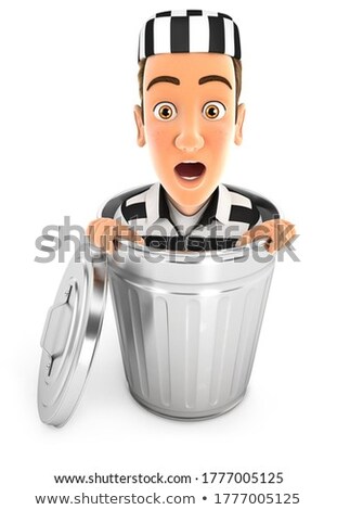 Stock fotó: 3d Convict Inside Trash Can