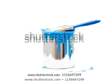 Foto stock: Colorful Paint Buckets With Paintbrush