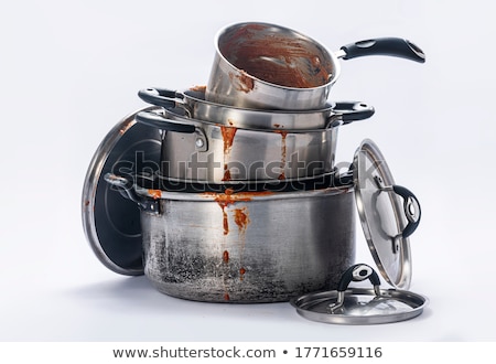 Foto stock: Stack Of Pots On White