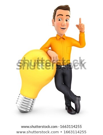 3d Man Leaning Against Light Bulb Zdjęcia stock © 3dmask