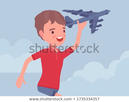 Foto stock: Young Boy Is Happy Arriving With The Aircraft