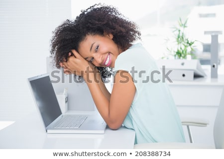 Zdjęcia stock: Half Length Of African American Beautiful Woman Using Laptop On The Terrace At Home